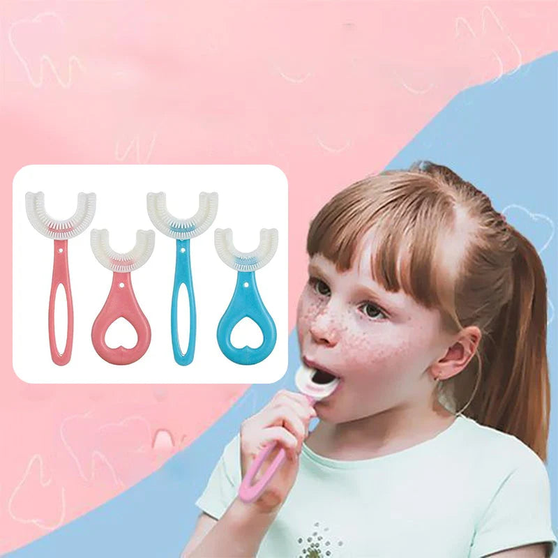 U-Shaped Kids Toothbrush – 3-Pack Soft Silicone, 360° Clean (Ages 6-12)